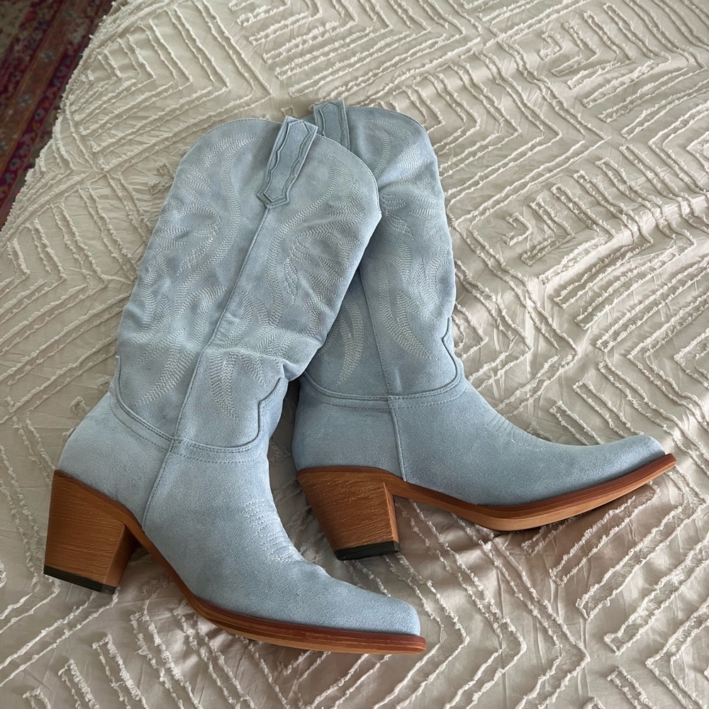 Light Blue Suede Cowboy Boots